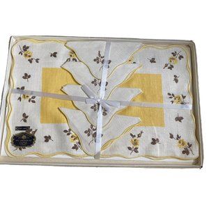 Vtg A Progress Creation fine quality placemat napkin set of 8 Gold floral w Box